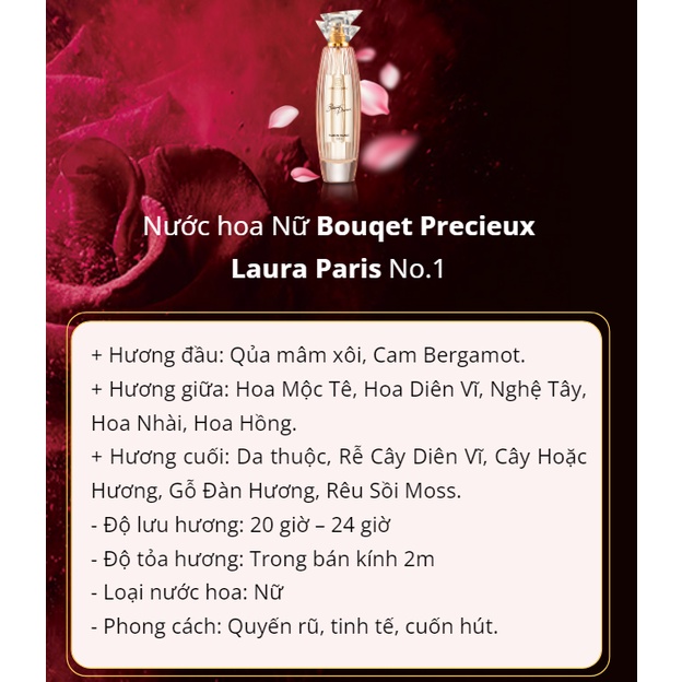Nước Hoa Nam Nữ Cao Cấp Chính Hãng Laura Paris từ PHÁP, Hương Thơm Lâu Cuốn Hút, Lưu Hương 24H, 100ML