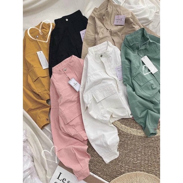 ✜✓KHOÁC JACKET KAKI CỔ TRỤ PHỐI KHOÁ KÉO - ảnh thật toàn bộ