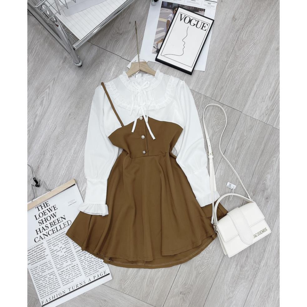 [ 𝐅𝐑𝐄𝐄 𝐒𝐇𝐈𝐏 ] VÁY YẾM  SƠ MI NÂU TÂY CHẤT TUYẾT MƯA TIỂU THƯ XINH XẮN