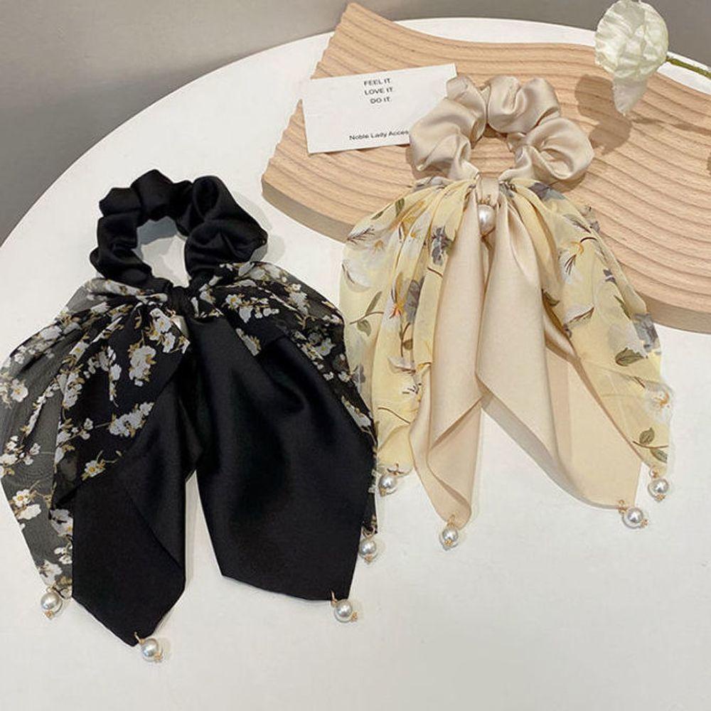 Dây Cột Tóc Ruy Băng Thắt Nơ Lớn In Hoa Kiểu Pháp Cho Nữ