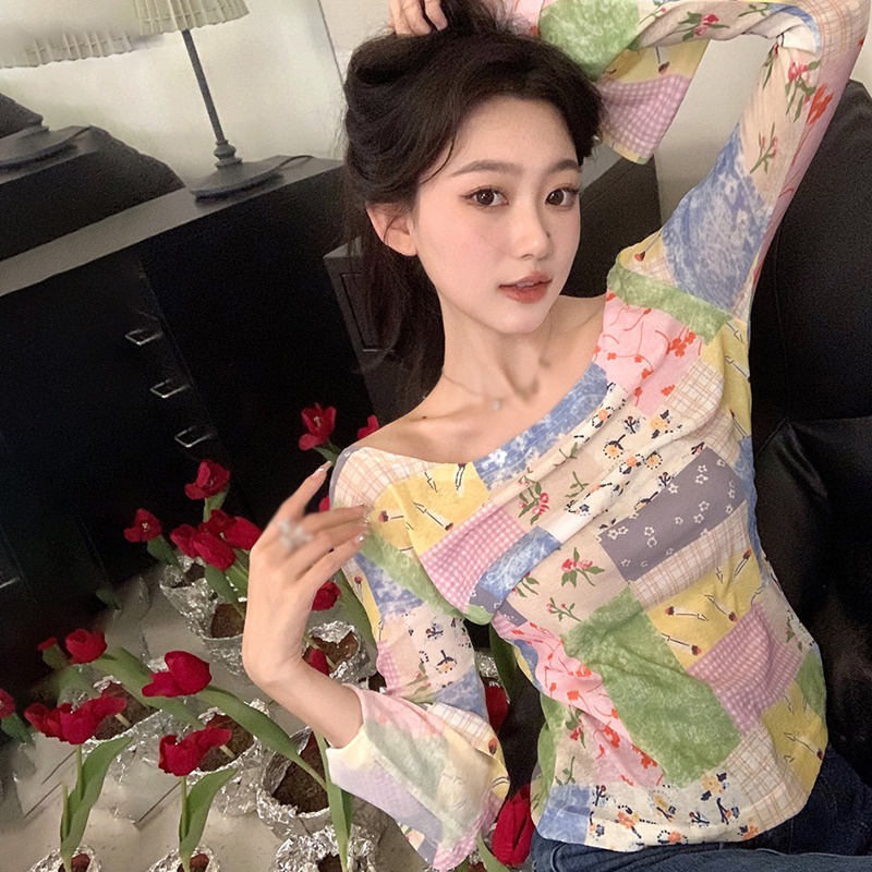 Áo Sơ Mi Tay Dài Ống Loe Họa Tiết Kẻ Sọc Thời Trang Hàn Quốc Xinh Xắn Cho Nữ