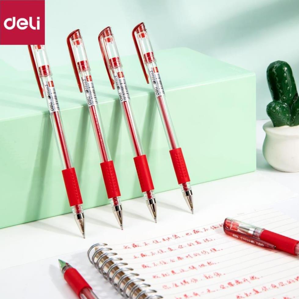 Bút gel nắp đậy 0.5mm Deli - viết được lên tới 400mm - Xanh/ đỏ / đen - E6600S