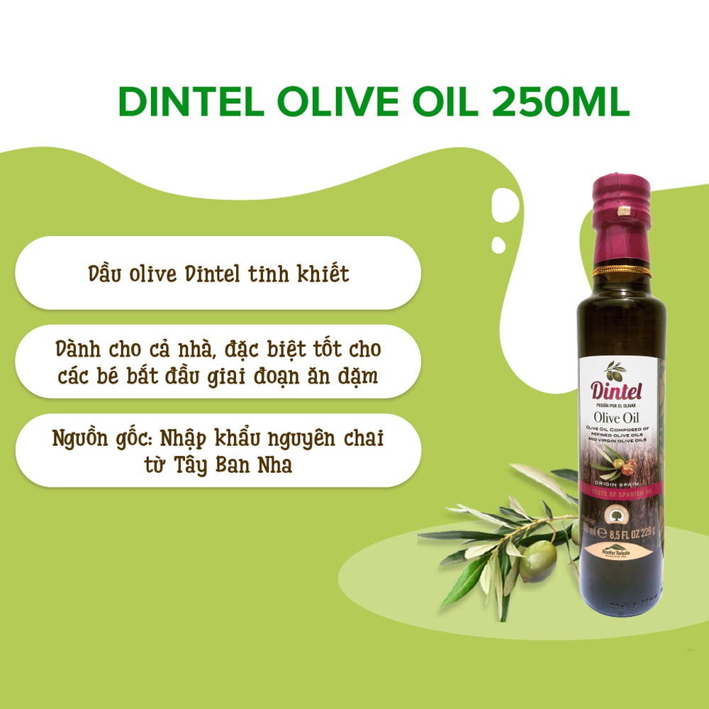 Dầu Olive Nguyên Chất Cho Bé Ăn Dặm Hiệu Dintel - Dintel Olive Oil HiPP (Chai Thủy Tinh) 250ml