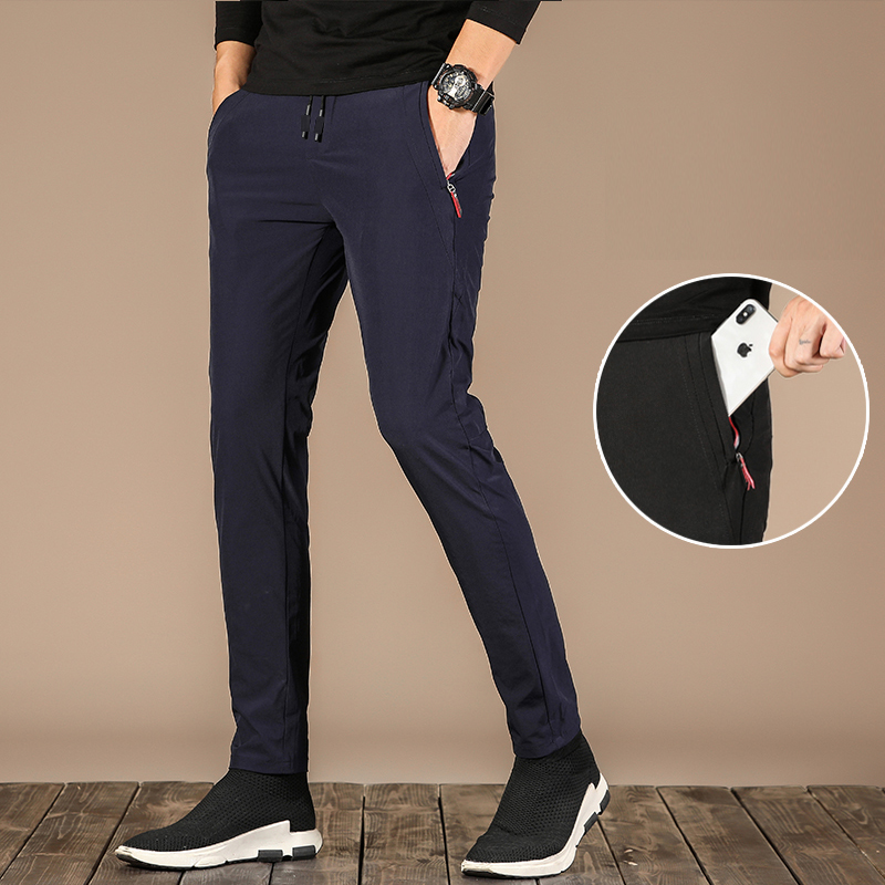 Men's pants thin casual pants sports feet elasticity quick-drying business suits