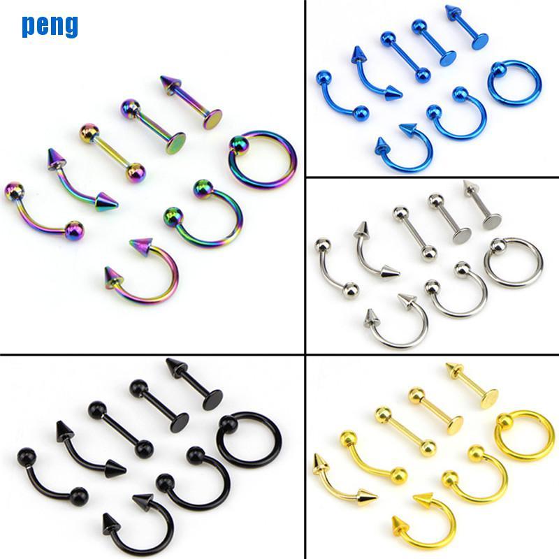 Vn (Hàng Mới Về) Set 8 Khuyên Tai / Mũi / Môi Bằng Thép Không Gỉ