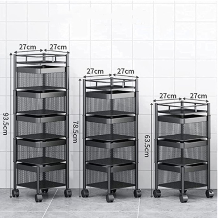 Kệ vuông để đồ nhà bếp, kệ xoay nhiều tầng đựng đồ đa năng kèm bánh xe dễ dàng di chuyển