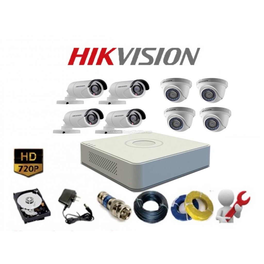 Trọn bộ 8 Camera Hikvision 720P