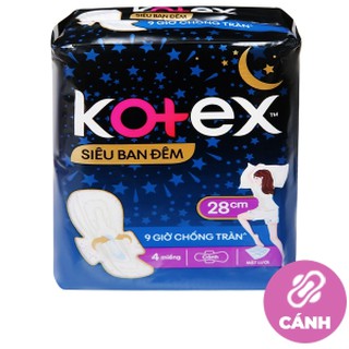 Băng vệ sinh Kotex siêu ban đêm có cánh 28cm gói 4 miếng