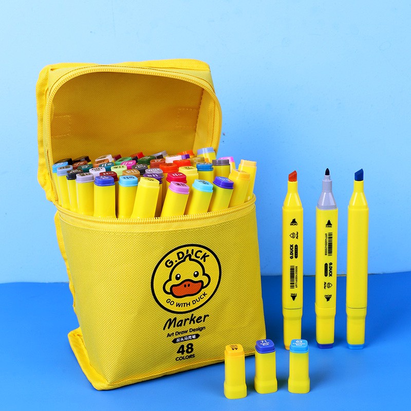 Bút màu dạ Marker G.DUCK KIDS hai đầu họa cụ tô màu vẽ tranh chuyên nghiệp Bộ 48 khay nhựa hộp nhựa cao cấp và túi vải