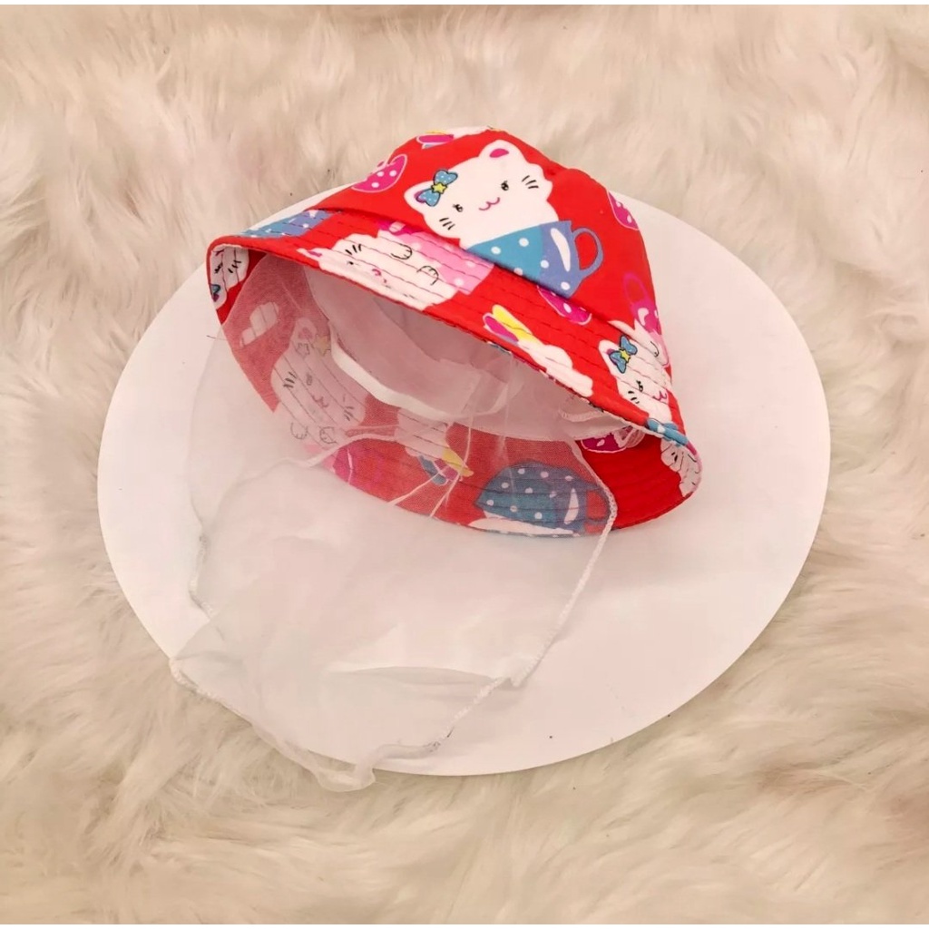 Mũ bo kèm khăn voan hoạt hình kitty bé gái
