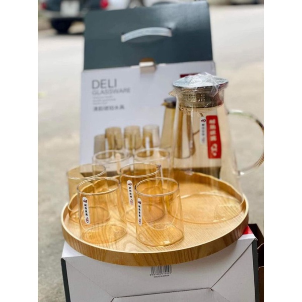 Set bình thủy tinh kèm 6 cốc
