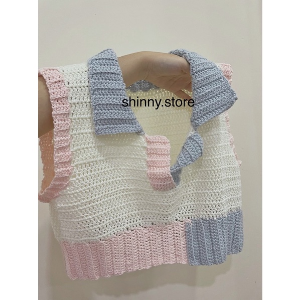 Áo crotop len cổ polo handmade