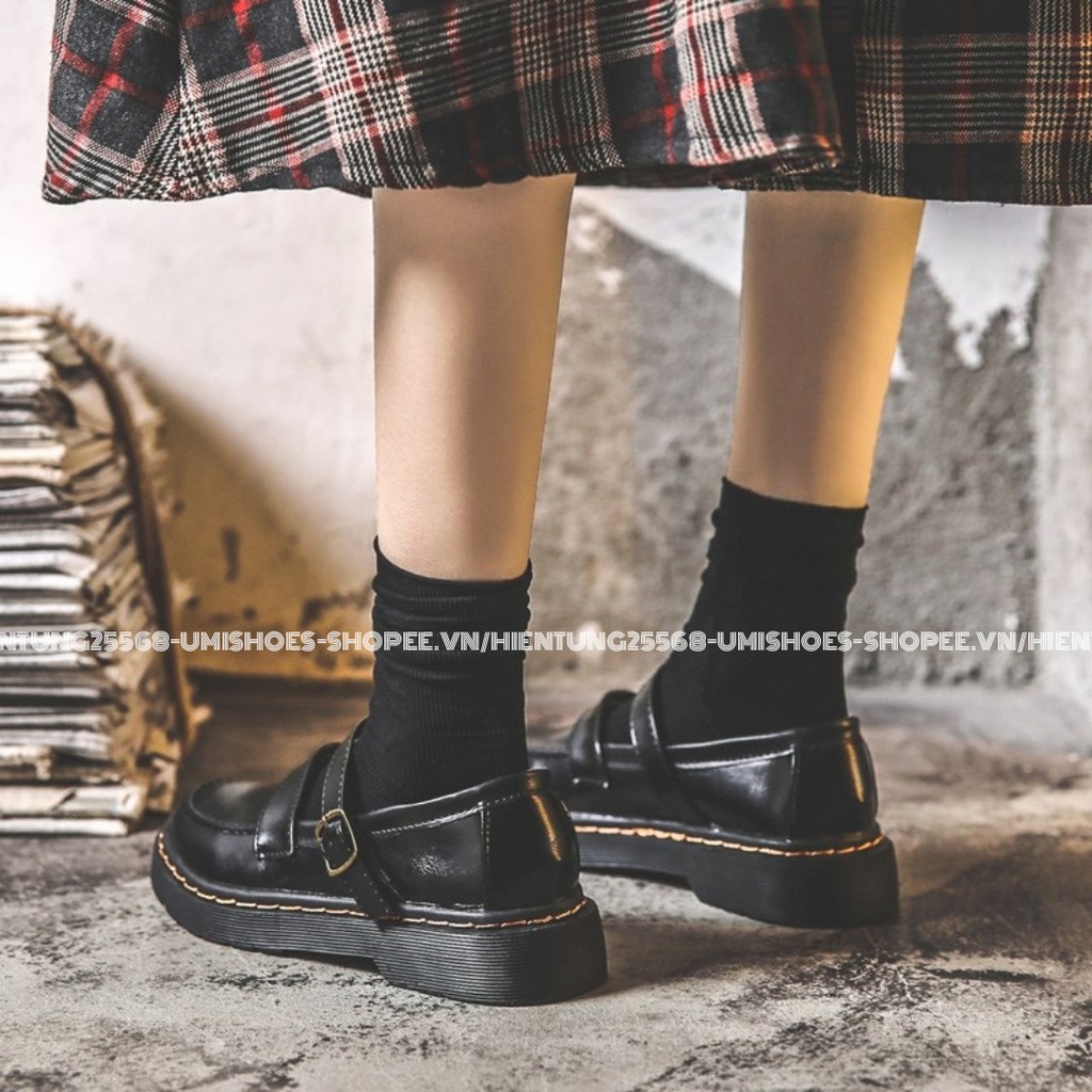 ulzzang (HÀNG CÓ SẴN Giày Lolita ulzzang vintage oxford mũi tròn khâu viền quai cài da mềm đế bằng 2cm màu đen/nâu đẹp m | BigBuy360 - bigbuy360.vn