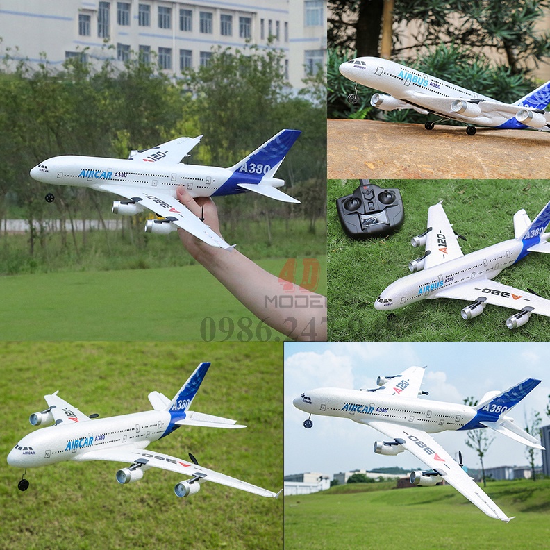 Máy Bay Điều Khiển 3 kênh Airbus A380 . Size 48*51*18cm. Pin 15 phút. Có mạch cân bằng, lái siêu dễ