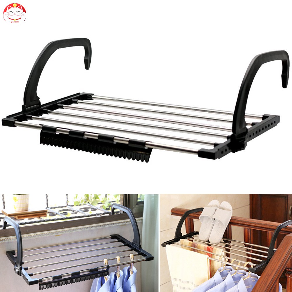 ✂GT⁂ Folding Towel Drying Rack Stainless Steel Clothes Hanging Racks with Clips for Balcony Windowsill