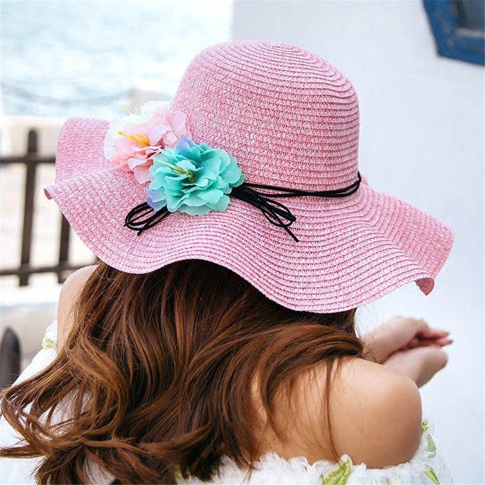 Mũ Cói Rộng Vành Đính Hoa Dễ Thương Thời Trang Cho Mẹ Và Bé