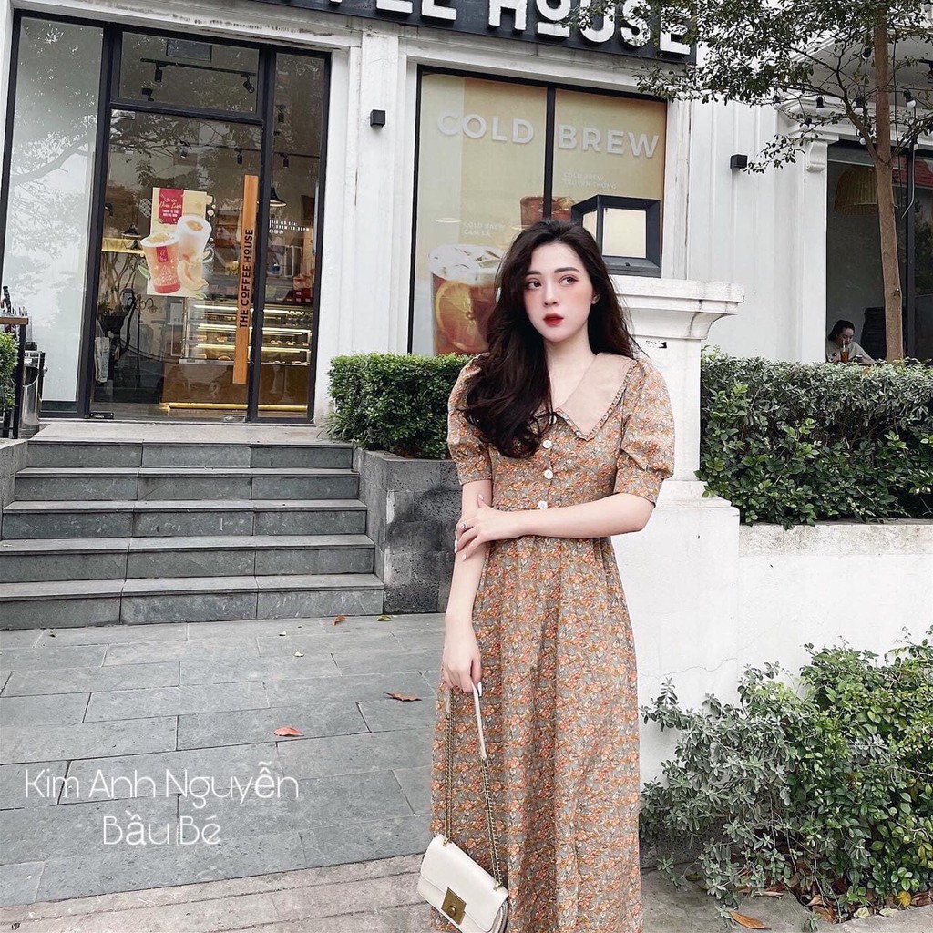 Váy hoa cổ bẻ vintage chất đẹp | BigBuy360 - bigbuy360.vn