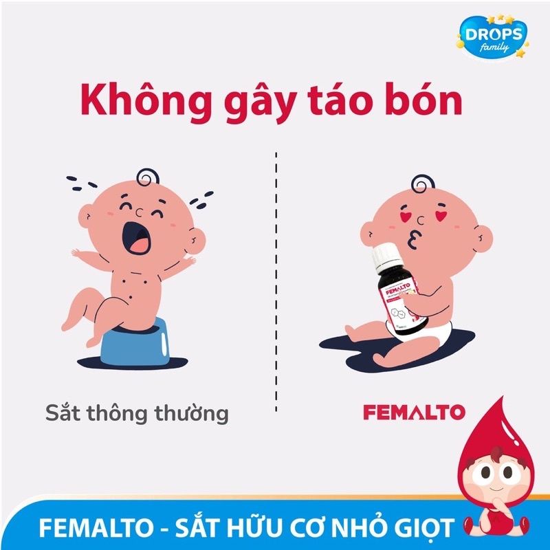 Sắt hữu cơ FEMALTO dạng nhỏ giọt, không tanh, không táo dùng được cho mẹ bầu và trẻ sơ sinh