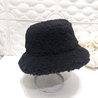 Mũ bucket lông cừu - màu đen