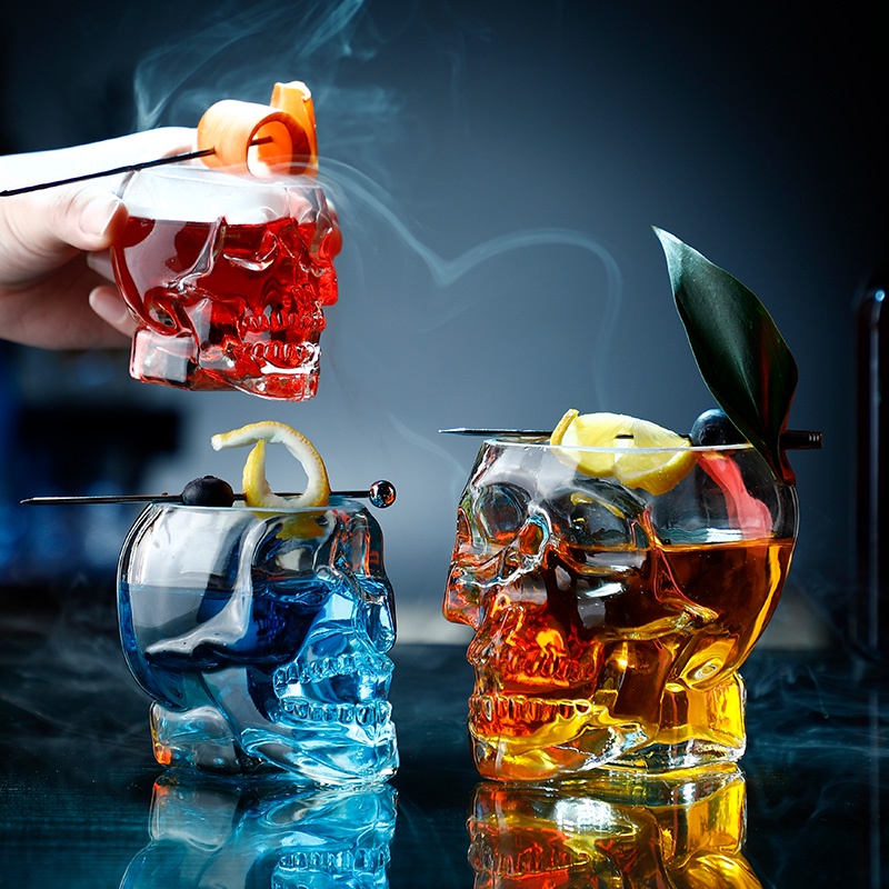 Ly Thủy Tinh Uống Rượu Cocktail TIKI Đầu Lâu Sáng Tạo Trong Suốt