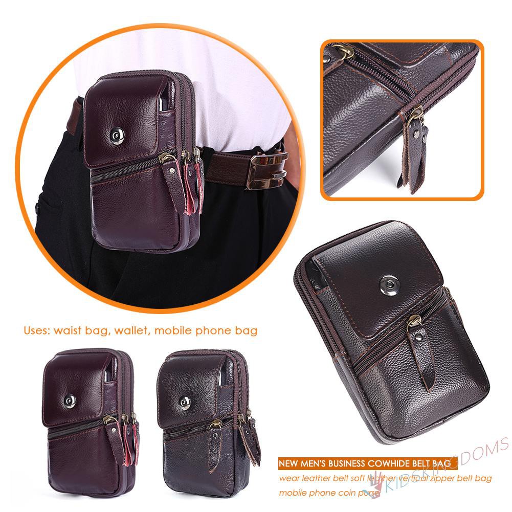 【Big Sale】Men Cowhide Leather Waist Belt Bags Business Zip Casual Mobile Phone Wallet