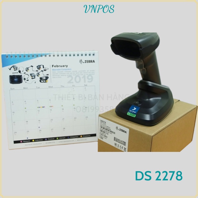 Máy đọc Mã vạch ZEBRA DS 2278, Barcode, QR Code 1D 2D Bluetooth KHÔNG DÂY. Dùng cho nhà kho, xưởng, Cty...