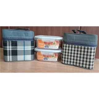 Set 2 hộp locknlock 750ml và túi giữ nhiệt phong cách Hàn quốc