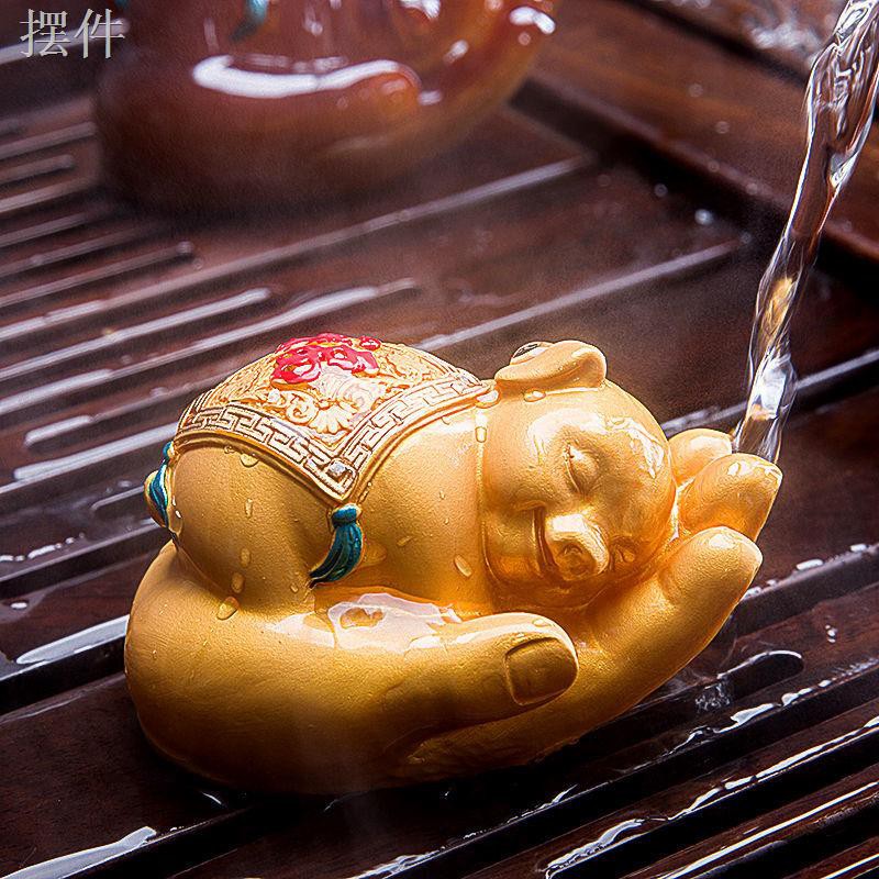 QGolden Pig Tea Trang trí cho thú cưng Bộ trà Kung Fu đổi màu Phụ kiện Pixiu Creative Bình xịt để bàn Cóc vàngy mắn c