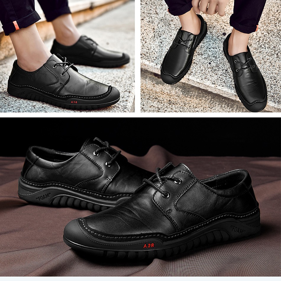 Inlike Genuine Leather Shoes Men Luxury Brand Mens Lace Up Casual Driving Shoes