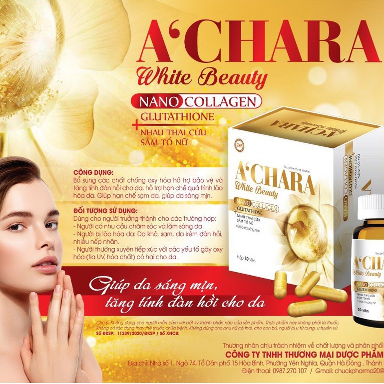 A'chara White Beauty Viên uống trắng da, căng da hộp 30 viên | Thế Giới Skin Care