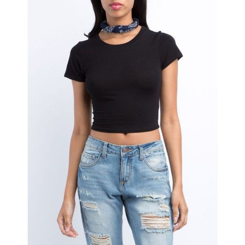 Áo croptop trơn thun tăm CharlotteRusse vnxk dư xịn