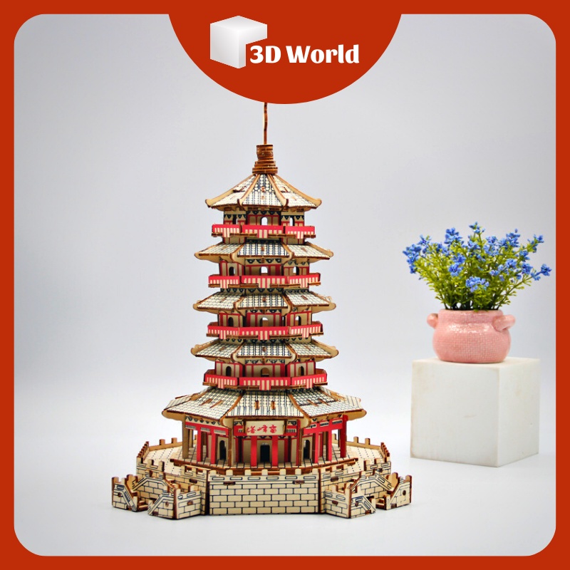 Mô hình gỗ trang trí 3D tháp phật giáo - Mô hình lắp ráp bằng gỗ