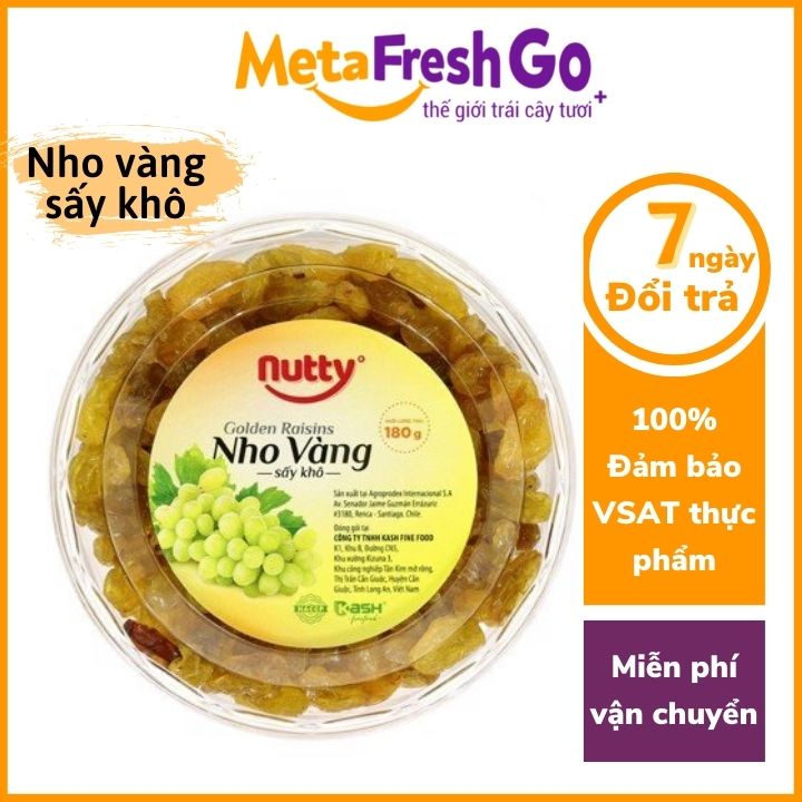 Nho Khô Vàng Nutty Sấy Tự Nhiên, Không Đường, Không Chất Bảo Quản - Hộp 180 gam | Meta Freshgo