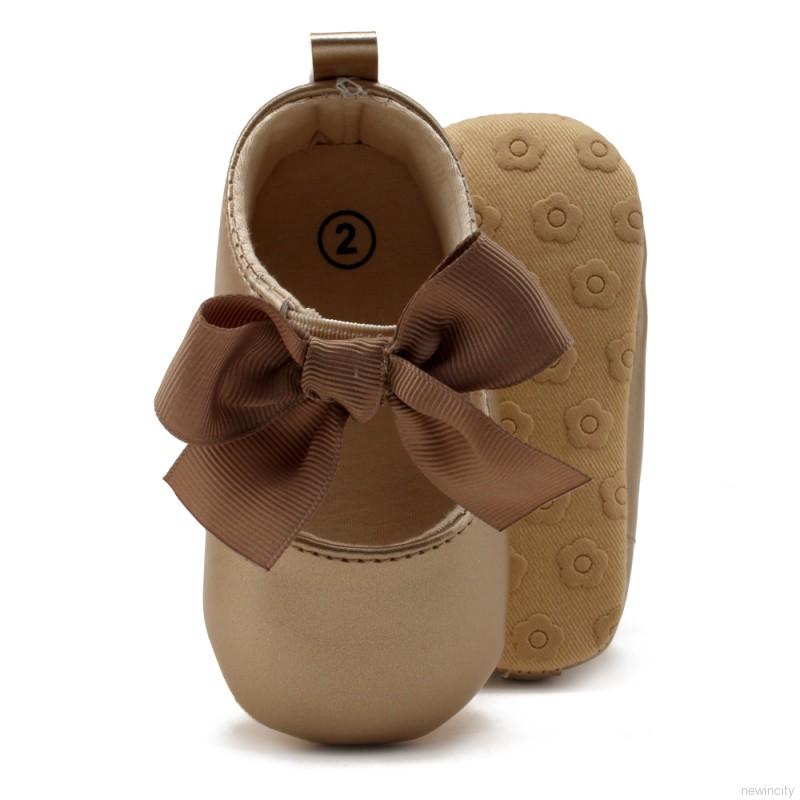 Giày búp bê bằng da PU có gắn nơ kiểu dáng công chúa dùng cho bé gái đang tập đi