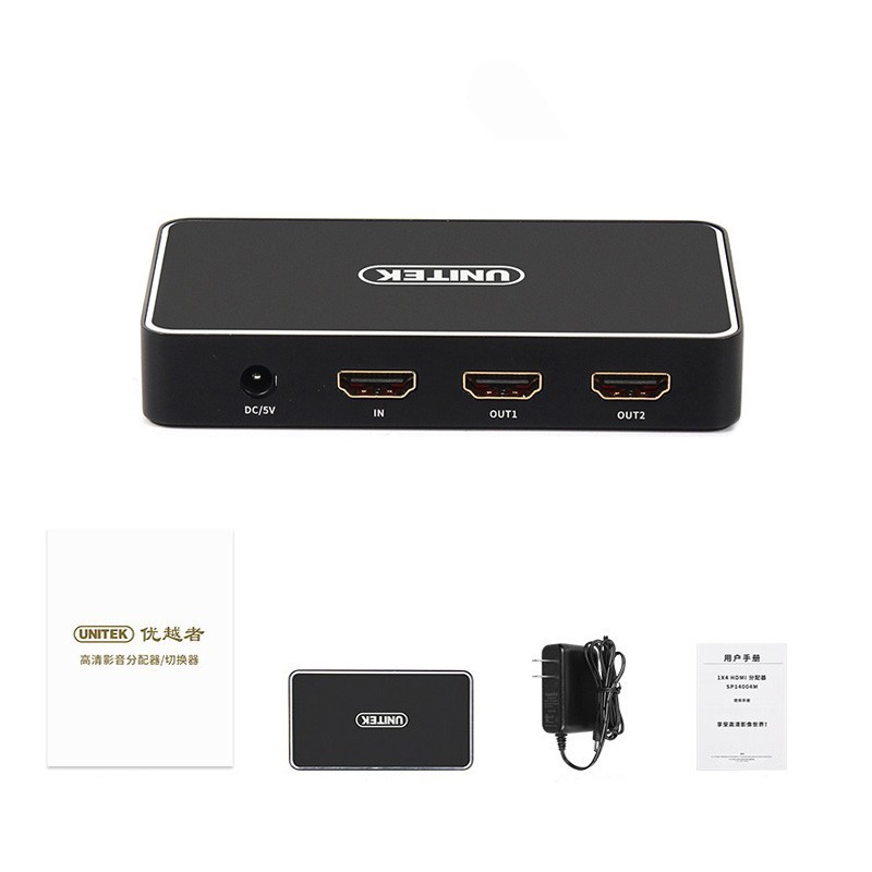 Bộ chia HDMI 1 ra 2 4K cao cấp chính hãng UNITEK Y-HD12004