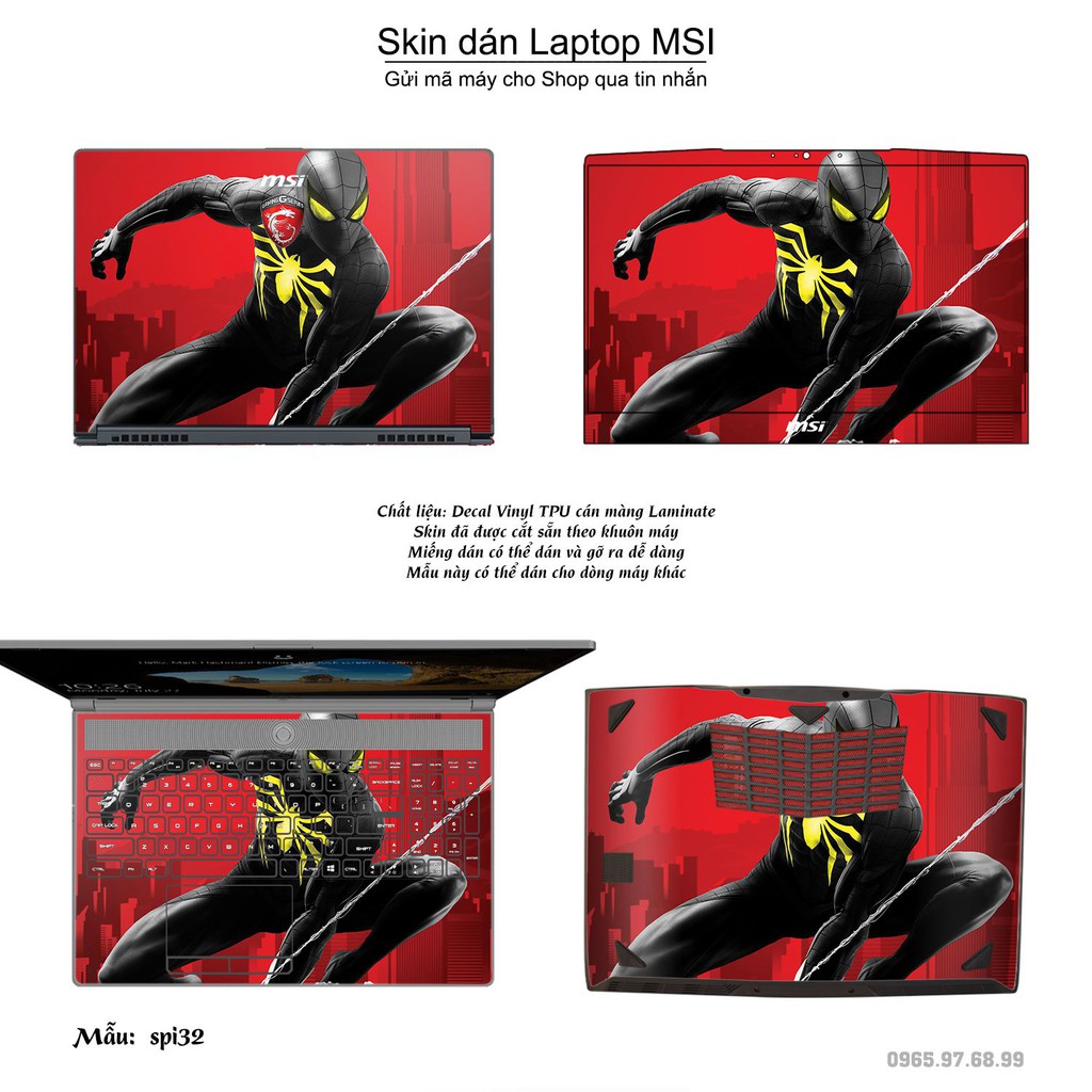 Skin dán Laptop MSI in hình người nhện Spiderman nhiều mẫu 2 (inbox mã máy cho Shop)