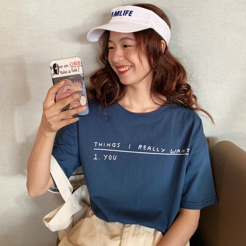 Áo thun tay lỡ form rộng unisex nam nữ mặc đẹp in chữ Think I Really Want_áo in chữ