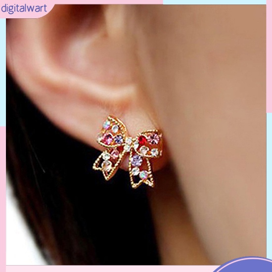 Cặp khuyên tai hình nơ đính đá nhiều màu sắc lấp lánh sang trọng cá tính dành cho nữ