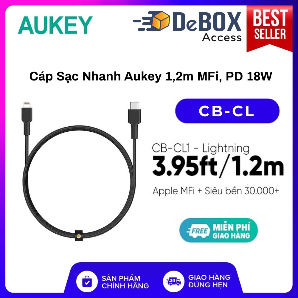 Combo AUKEY Pin Sạc Dự Phòng 10.000 mAh PB-Y36, Cốc Sạc Nhanh PA-F1S, Cáp C to Lightning CB-CL1 - BH 24T Chính Hãng