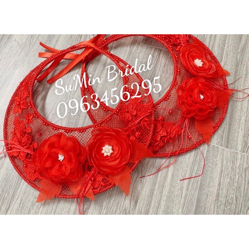 Mấn Đội Đầu Vành Ren Đính Hoa Nổi Và Lông Vũ_Mấn Đội Đầu Cô Dâu Siêu Xinh