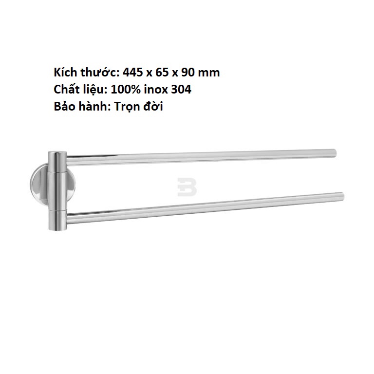 Thanh treo khăn đôi inox304 nhật bản phù hợp phòng tắm nhỏ gọn - hàng bảo hành trọn đời