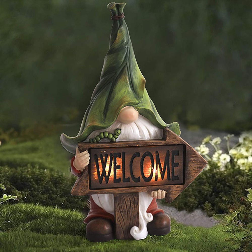 BEAUTY Gift Yard Gnome Solar LED Lights Garden Statue Garden Gnome Porch Outdoor Winter Decorations Ornament Lawn Gnome Figurine Patio Welcome Sign