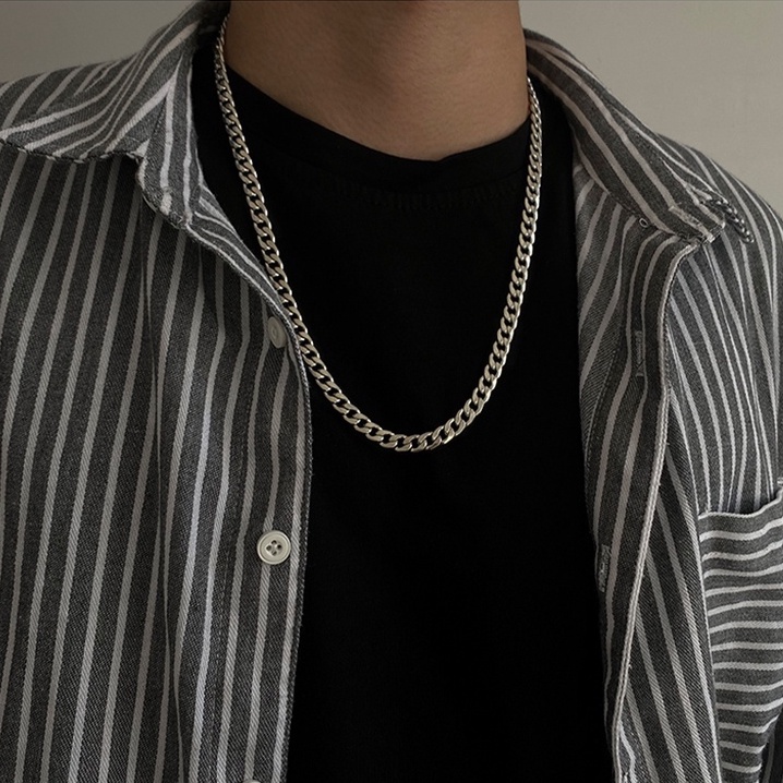 Dây chuyền Nam Nữ  thép titan phong cách hip hop màu bạc dạng chuỗi chống gỉ - Chuỗi trơn