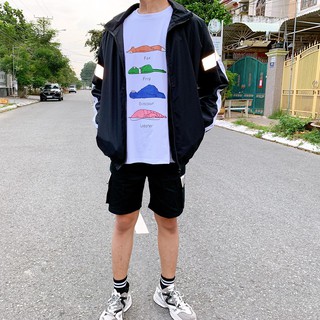 < ẢNH THẬT> Set Phản Quang Khoác Viền phối Quần Short Đen [ Form UNISEX ]