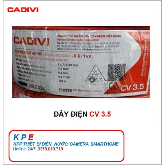 Cadivi Dây điện đơn cáp điện đơn Dây điện mềm CV3.5 CV 3.5 CHẤM MM2 giá tốt giá rẻ hàng chính hãng - KPE ELECTRIC