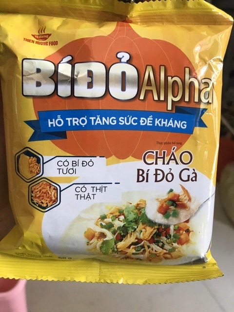 Thùng 30 Gói Cháo Bí Đỏ Alpha Vị Gà/Thịt Bằm/Sườn Gói 50g