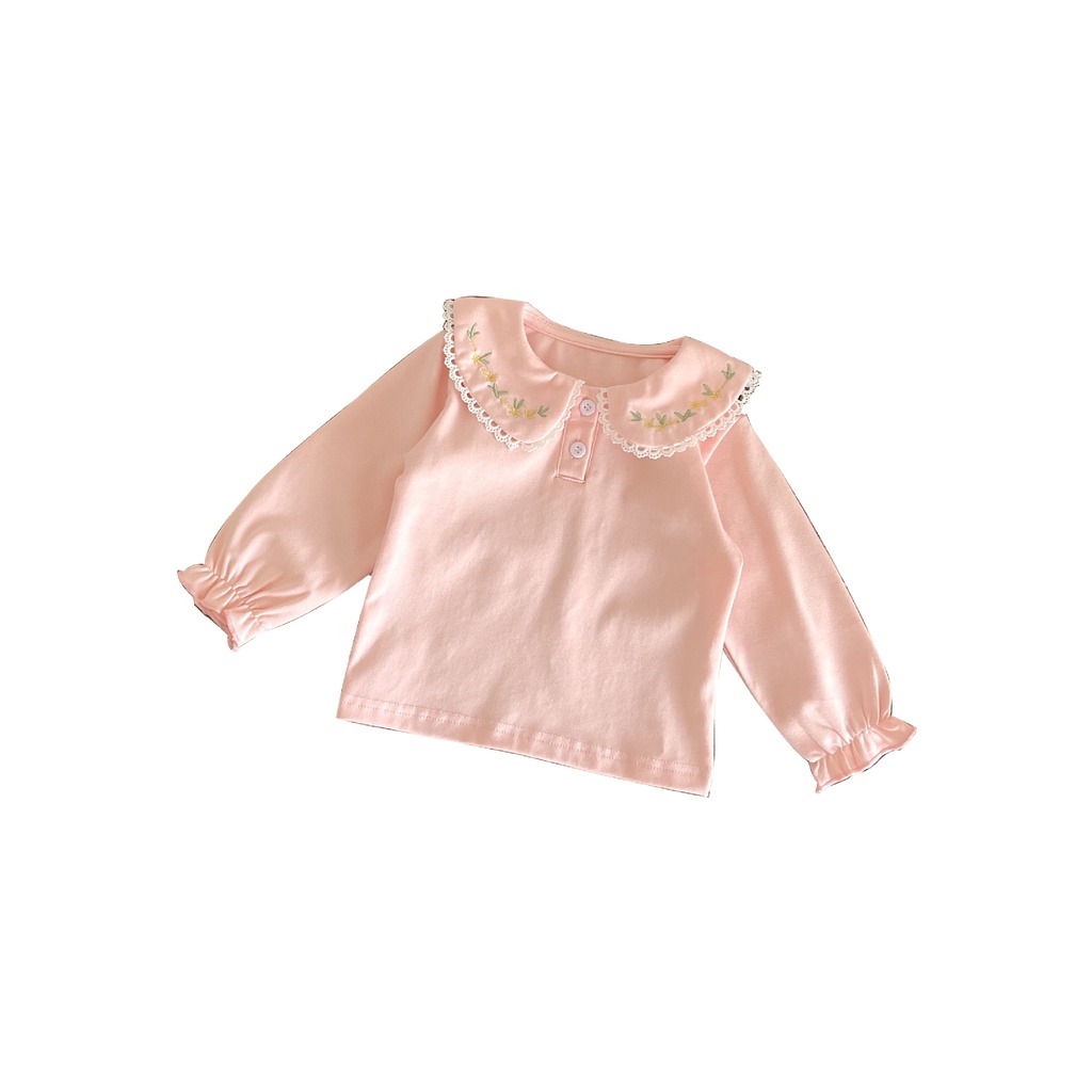 Áo Thun Cotton Tay Dài Thêu Họa Tiết Đơn Giản Thời Trang Xuân Thu 2022 Dành Cho Bé Gái 0-3 Tuổi