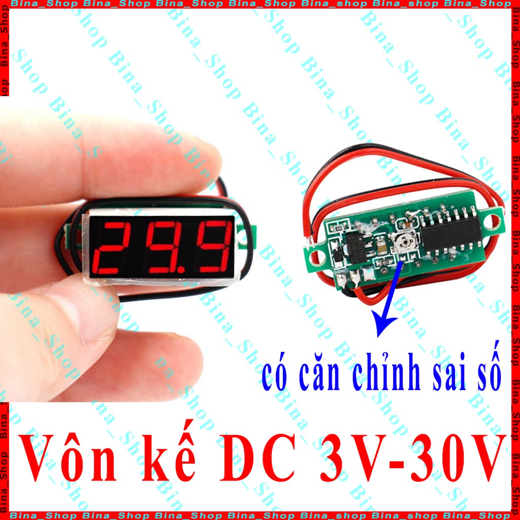 [Mã LIFE10K15 giảm 10K đơn 20K] Vôn kế DC 3-30V có điều chỉnh sai số Vol kế 2 dây màu xanh dương