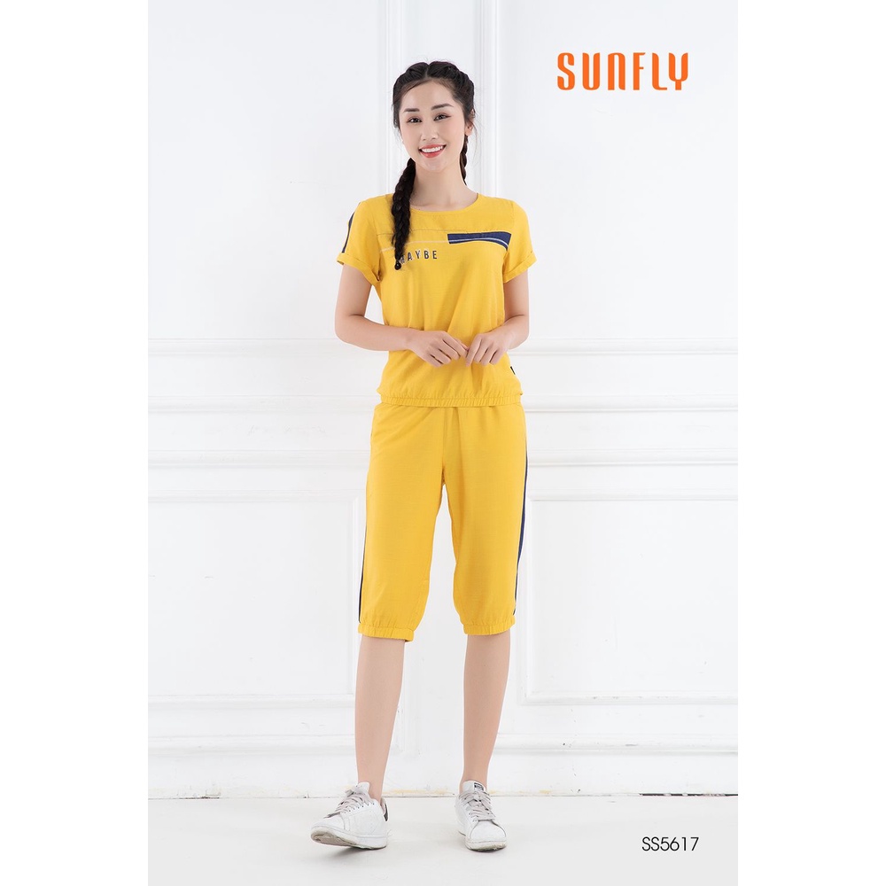 Bộ đồ mặc nhà nữ thể thao linen SUNFLY áo cộc, quần ngố SS5617