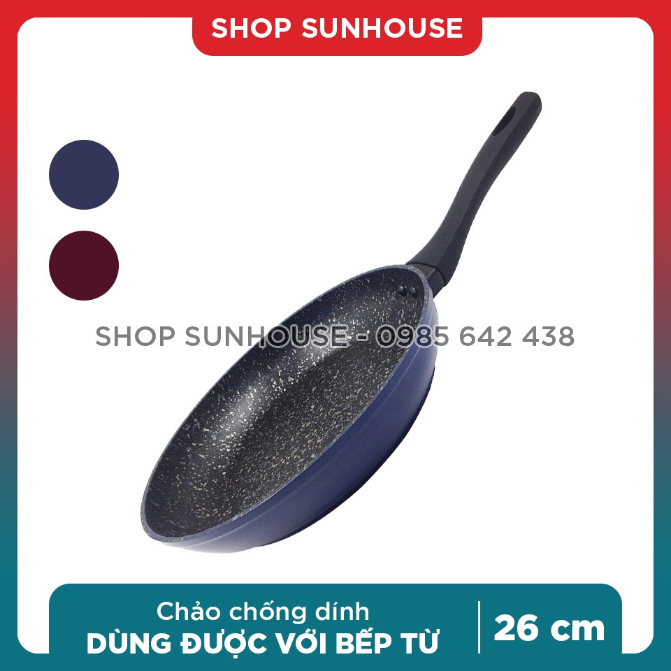 Chảo đá hoa cương đáy từ SUNHOUSE SFP26B màu xanh/đỏ size 26cm